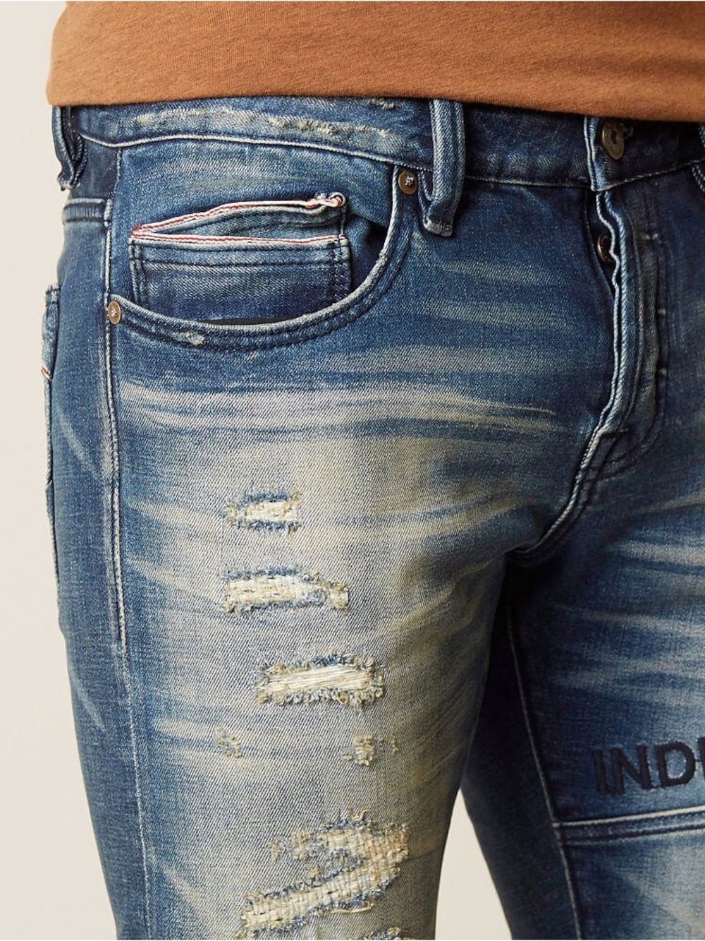 Cult of Individuality Greaser Moto Jeans Mens Distressed Denim Rips 40X34